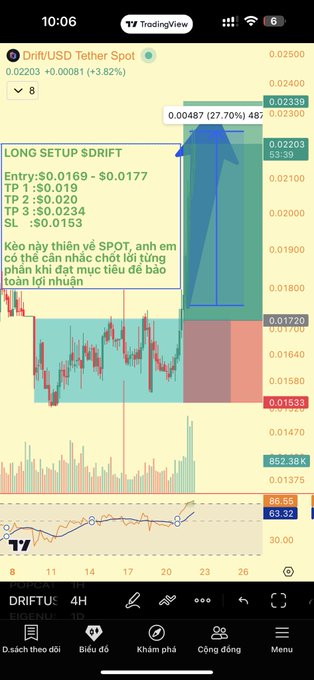 The image shows a screenshot of a smartphone or tablet displaying an app named "Drift". The app appears to be related to trading, as indicated by its visual representation and the text displayed next to it. There is no visible text regarding the price, currency pair, or any other specific information about the app's function in this particular scene.