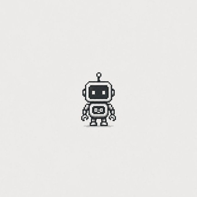 A pixel art illustration of a small white robot with an antenna, black screen-like face, and simple joints, standing alone against a plain white background.