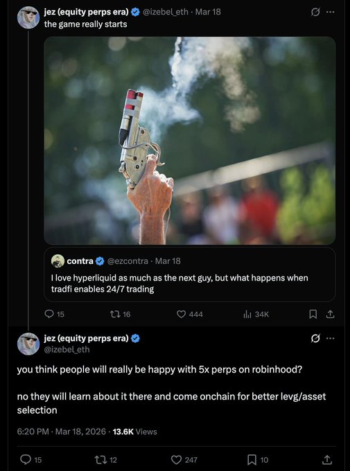 The image shows a Twitter post with two different posts displayed side by side. One of the posts features a person holding a gun up into the air while smoke is coming out of it, possibly indicating that they have just fired the gun or are about to fire it. The other post has a caption asking "you think people will really be happy with 5 peps on Robinhood?". This caption seems unrelated to the image and could be interpreted as a joke or a playful comment by someone else.