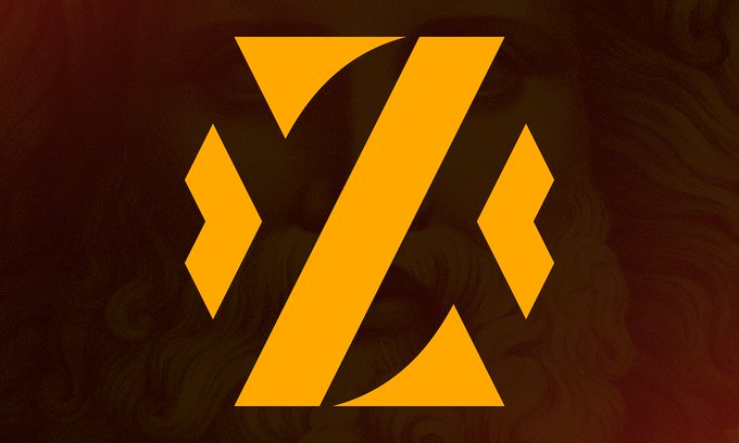 The image displays a stylized orange "Z" logo, likely representing the ZEUS brand, set against a dark, swirled maroon background. The accompanying post relates to this logo by announcing that ZEUS Pay Lightning Addresses are back online following a brief service disruption.