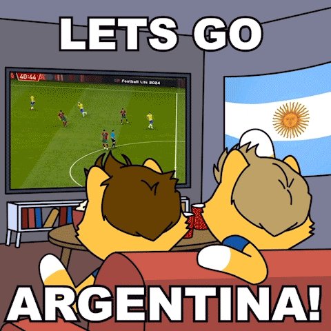 Two cartoon characters, a brown dog and a blonde cat, watch soccer on TV while sitting on a red couch with a blue blanket.