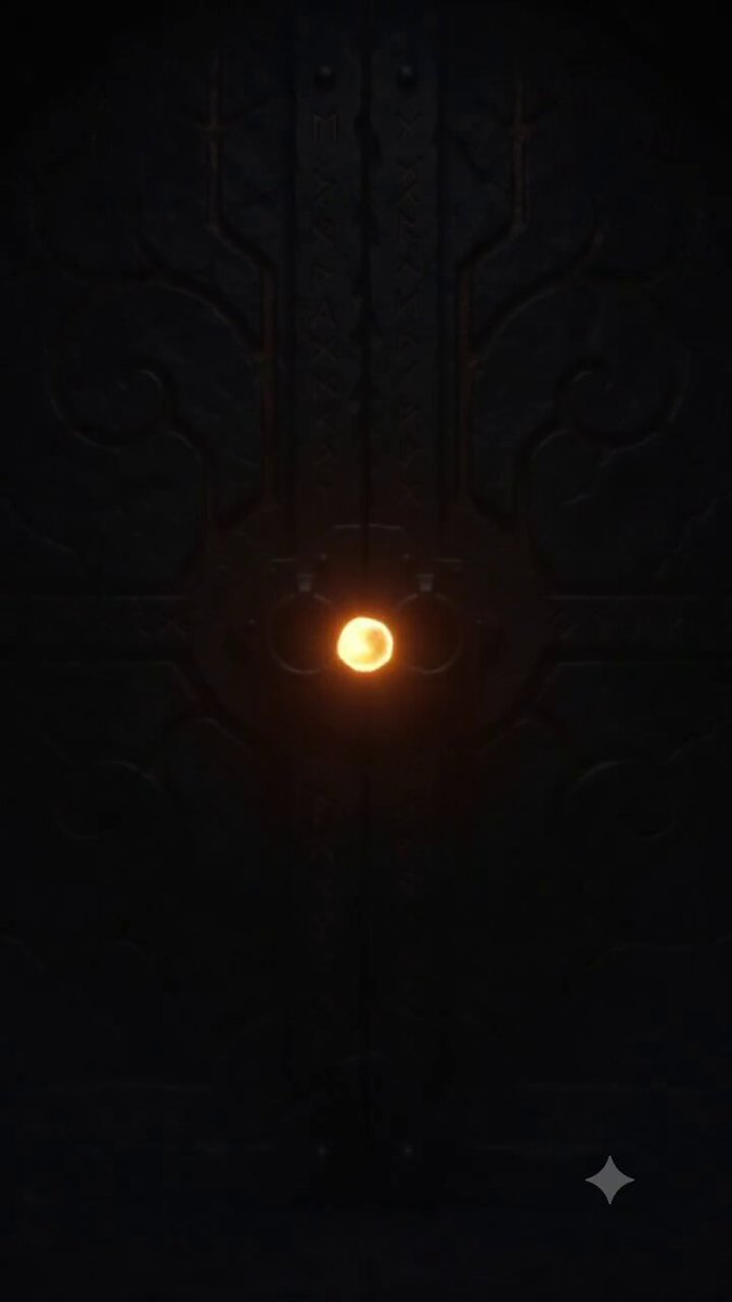 The image shows a door with an illuminated light bulb at its center, surrounded by darkness. The focus of the image seems to be on the door rather than any other elements or details surrounding it. There are no texts present in the image, so we can only see what is directly related to the door and its lighting.