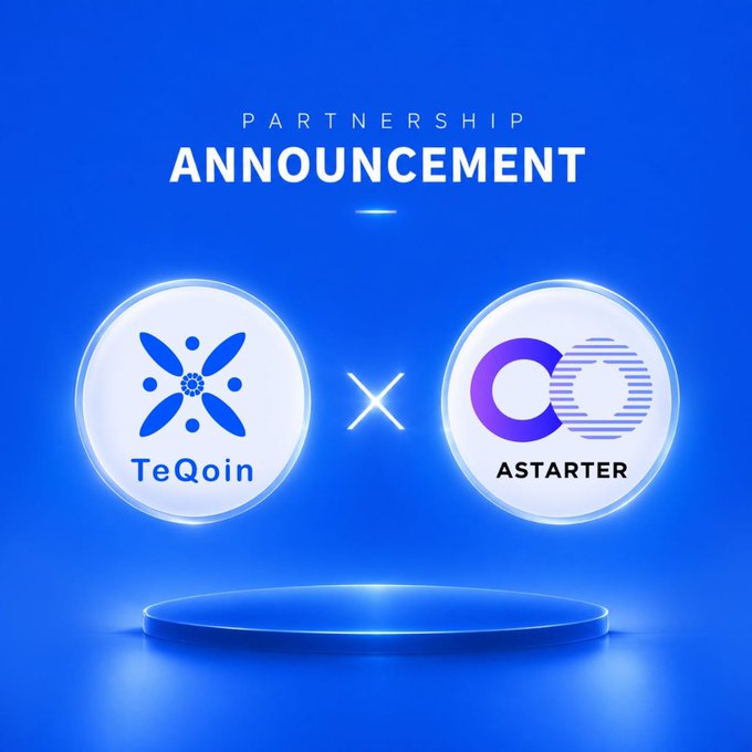 TeQoin and AstarterDefiHub are teaming up to bring AI agents and blockchain technology closer together. The image features the TeQoin and Astarter logos with the text “PARTNERSHIP ANNOUNCEMENT.”