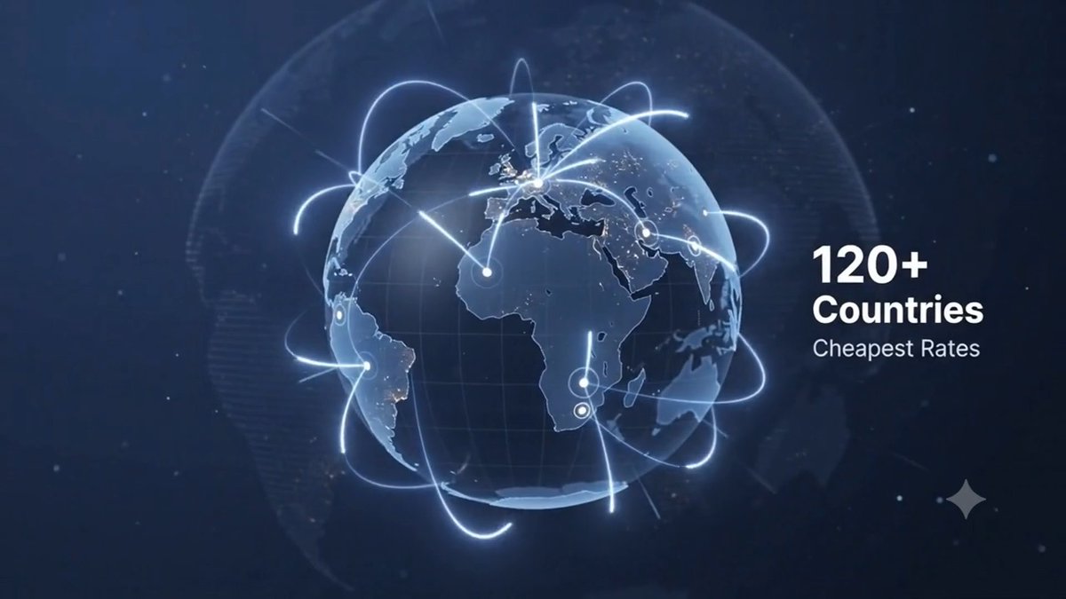 A glowing digital globe displays interconnected light streaks linking nodes across continents, alongside the text "120+ Countries Cheapest Rates." The image visually reinforces the post's message of streamlined global payments, illustrating worldwide connectivity that enables crypto-to-bank transfers across 120+ countries.