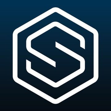 The image displays a stylized white hexagonal logo containing the letter "S" on a dark blue gradient background, which serves as the emblem for SharpLink, a company featured in the accompanying post about their recent $62.4M Ethereum acquisition.