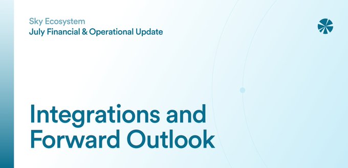 A title slide for the Sky Ecosystem 'July Financial & Operational Update' with the heading 'Integrations and Forward Outlook.'