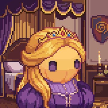 A pixel art portrait of a blonde princess wearing a crown and purple dress in a regal chamber. The image appears to be associated with the "Momoyumemi" NFT project mentioned in the thread, suggesting it represents one of the featured pixel-art collectibles.