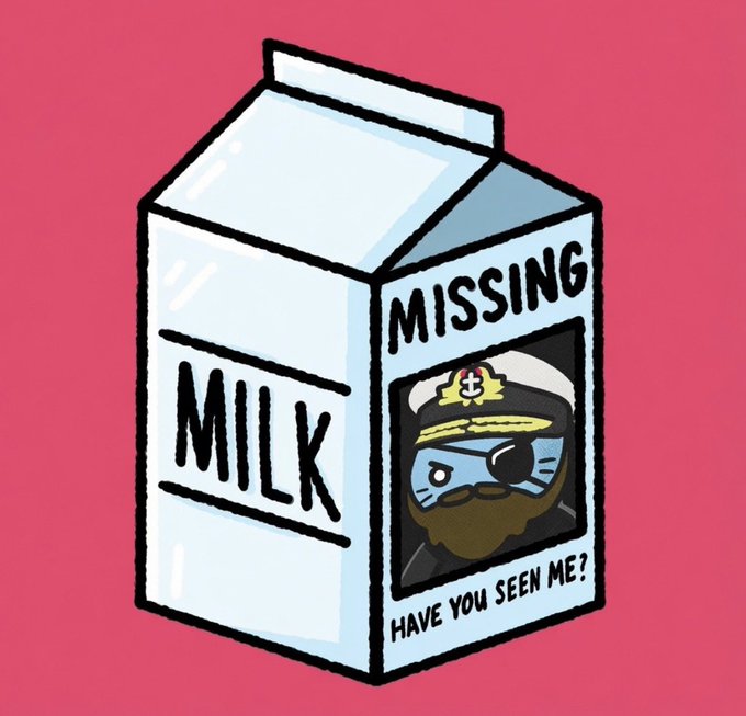 A cartoon illustration of a milk carton with a 'MISSING' poster featuring a pirate with an eye patch and beard, asking 'HAVE YOU SEEN ME?'