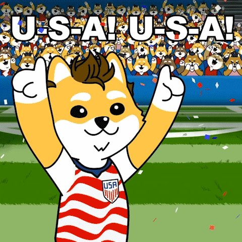 ursa-us-a/a is the title of a cartoon character celebrating with a thumbs up, surrounded by confetti and a crowd of people.