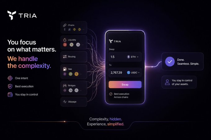The image features a phone screen displaying information related to cryptocurrency, specifically focusing on the user's experience with Tria. The phone screen shows various icons and text that explain the app's purpose and functionality. It also highlights the importance of simplicity and user-friendliness in the app design. The post emphasizes the idea that users should focus on what they want from a crypto product rather than being overwhelmed by complexity, as it is more likely to lead to success and satisfaction with the product.