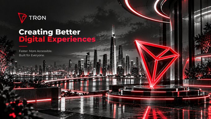 A TRON promotional banner stating 'Creating Better Digital Experiences' and 'Faster. More Accessible. Built for Everyone,' featuring a glowing red Tron logo and a futuristic cityscape at night.