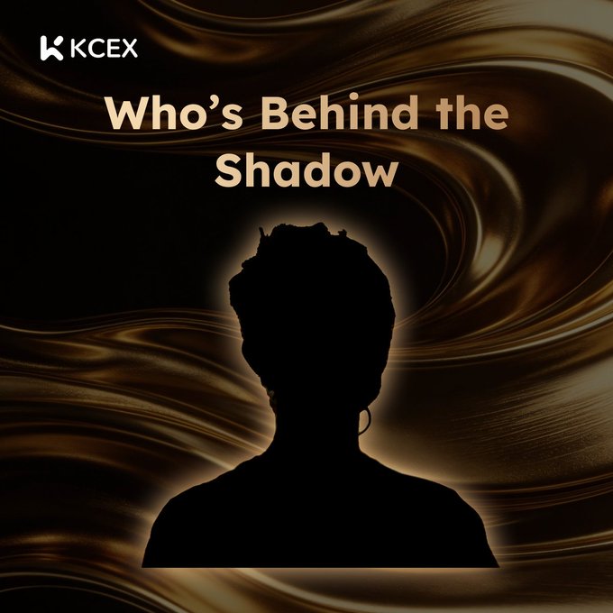 A dark graphic titled 'Who's Behind the Shadow' by KCEX displays the silhouette of a person against a swirling brown and black background.