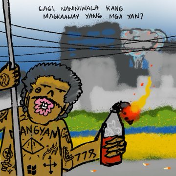 The image features a man with tattoos, holding a can of spray paint that has been opened, ready for use. The man appears to be wearing a tank top or shirt with various tattoos on his body. In the background, there are buildings and power lines visible, suggesting an urban setting. The post includes text in both English and another language, which might be related to the artwork or the artist's personal experiences.