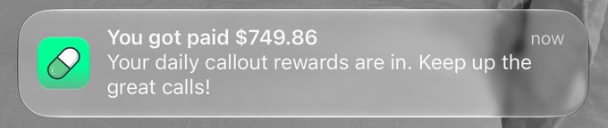A notification from a phone screen displays the message: "You got paid $749.86. Your daily callout rewards are in. Keep up the great calls!" This image serves as visual proof of earnings, supporting the post's claim about the rewards and opportunities available on the Pumpfun platform.