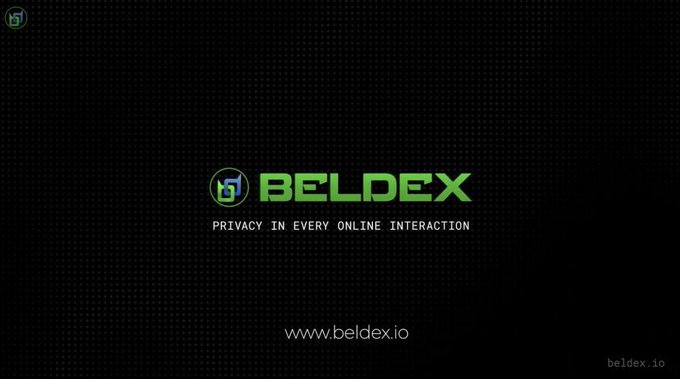 A dark promotional graphic displaying the 'BELDEX' logo in green with the tagline 'PRIVACY IN EVERY ONLINE INTERACTION' and the website 'www.beldex.io'.
