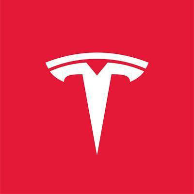 The Tesla logo, a stylized 'T' emblem on a solid red square background.