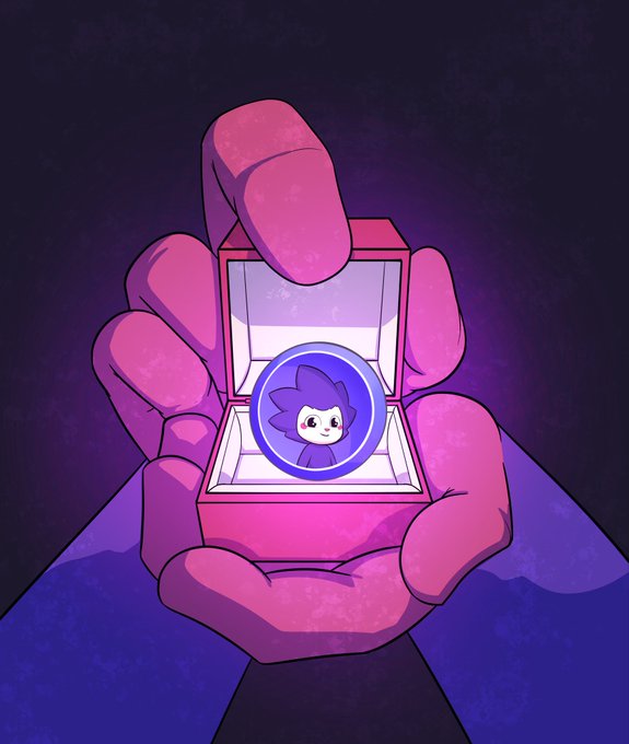 The image features a hand holding a pink box with a small blue figure inside, which appears to be a cartoon character or a person. The caption of the image reads "i’d make you the happiest chog holder alive". This suggests that the person holding the box is excited about the contents and wants to share their happiness with others by giving away the pink box containing the small blue figure.