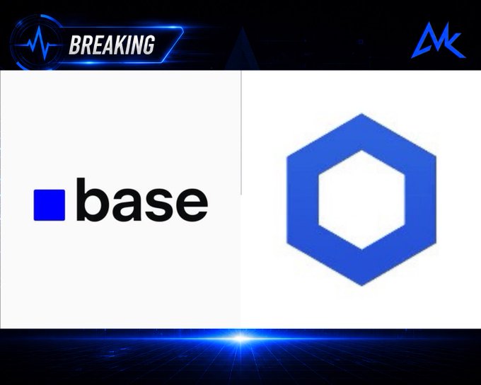 A breaking news graphic displaying the Base cryptocurrency logo (a blue hexagon) alongside the word 'base' in black text.
