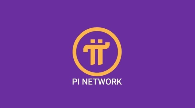 A purple background displays the Pi Network logo—an orange circle containing the mathematical "π" symbol—with "PI NETWORK" text beneath it. The image relates to the post by featuring the official branding of the $PI cryptocurrency being discussed.