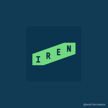 Minimalist graphic on a dark blue background featuring a green tag with 'IREN' in bold black letters, credited to @watchmewsx in the corner.