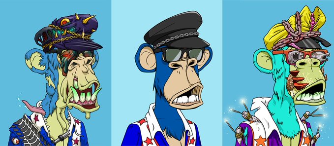 A triptych of cartoon-style illustrations depicting zombie-like apes wearing military caps and sunglasses against a light blue background.