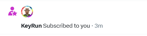 A YouTube notification screenshot showing that 'KeyRun Subscribed to you • 3m' alongside a circular profile picture of a person.