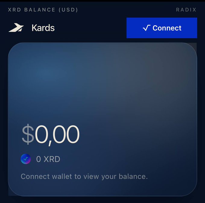 The image shows a screen with a payment form for $0.00. The text indicates that this form can be used to view your balance, connect a wallet or transfer money between accounts. It also mentions that Radix has just launched an off-ramp, allowing users to off-ramp their XRD to 30+ countries and 10+ supported payments methods.