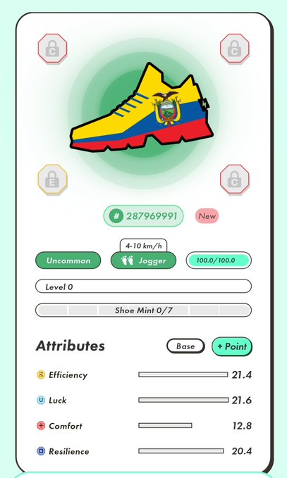 The image shows a phone screen displaying an app called "Stepn" with a shoe on it, along with some other information about the app's features and benefits. The post seems to be discussing the app or its content, possibly related to shoes in this case.