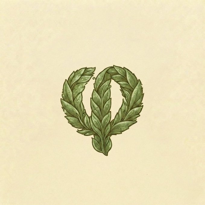 A vintage botanical illustration of the letter 'Q' formed by intricately drawn green leaves on an aged cream-colored background.