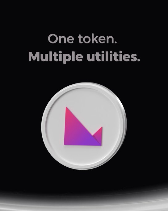 A glossy white token coin featuring a pink-to-purple gradient geometric logo floats against a black background, beneath the text "One token. Multiple utilities." This visual reinforces the post's message about the $KLV token's diverse functions, including network fees, staking, governance, smart contract interactions, and powering the Klever ecosystem.
