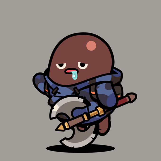A cartoonish, helmeted character with drool dripping from its mouth wields a large battleaxe while wearing a blue and black patterned outfit, appearing as "BEANZ #8528," a sold NFT from OpenSea.