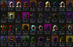 A grid display of various NFT character avatars with hooded or masked figures on dark backgrounds.