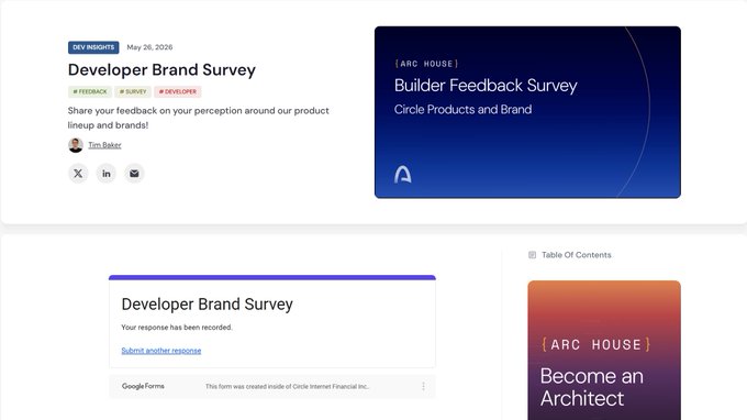 The image features two web pages, with the upper one appearing to be more dominant, occupying nearly half of the screen. The lower portion of this larger page displays a post that provides information about the Developer Brand Survey for the Arc House. The text on this post is likely in a smaller size compared to the upper part and could potentially be obscured or less visible depending on lighting conditions or viewing angle. Both web pages seem to share common themes related to developer branding and surveying tools, emphasizing their importance in today's digital landscape.