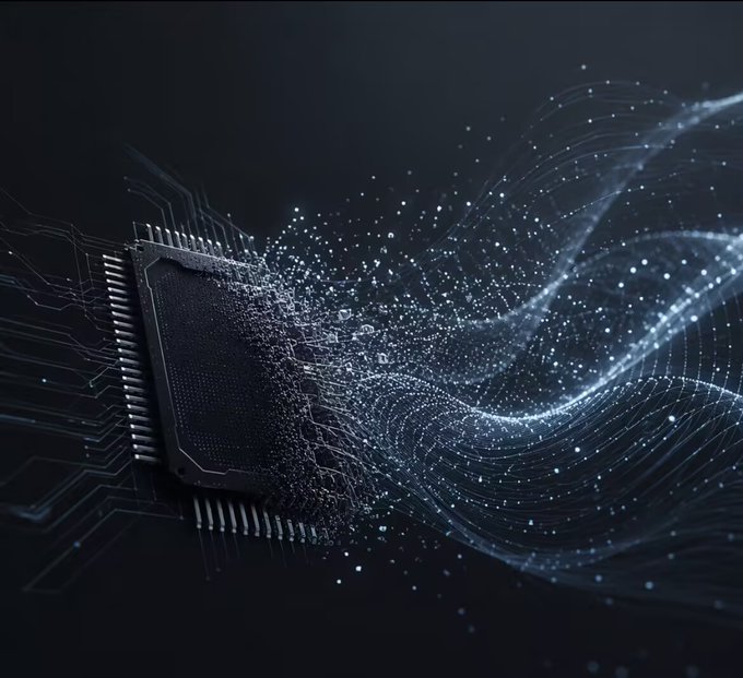 An abstract depiction of a computer chip emitting a luminous, data-like wave suggests the power of AI like Moonshot AI's Kimi K3. This image visually represents the advanced processing and technological prowess discussed in the accompanying text.
