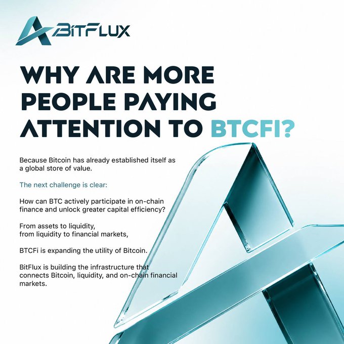 The image features an abstract blue triangle with a glassy texture that appears to be made of glass or crystal. The text "Why are more people paying attention to BTCFi?" is written above the triangle, which seems to be related to Bitcoin's current popularity in the market. The image also includes a list of bullet points about Bitcoin and its potential impact on finance.