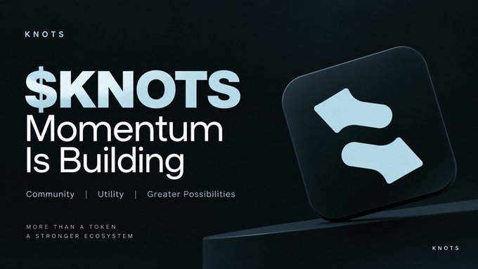 A promotional graphic for the $KNOTS token featuring a stylized K logo on a black rounded square, with text reading 'KNOTS Momentum Is Building' and 'Community | Utility | Greater Possibilities' along with 'MORE THAN A TOKEN A STRONGER ECOSYSTEM'.