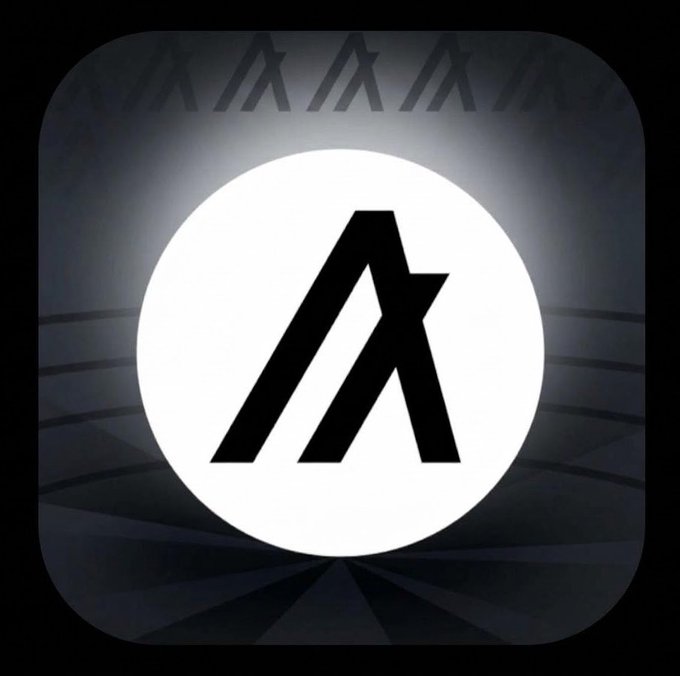 A black and white logo featuring a stylized letter 'A' inside a white circle against a dark background.