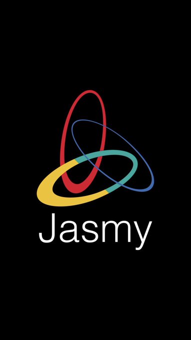 The Jasmy logo featuring colorful interlocking rings on a black background.
