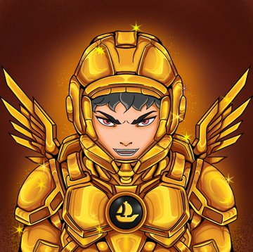 The image features a cartoon character wearing a gold suit with wings and a helmet that has a black logo on it. The character appears to be smiling and looking directly at the camera, giving off an impression of confidence and determination. The background of the image is dark brown, which contrasts nicely with the bright yellow color of the character's suit and helmet. There are also some stars scattered throughout the image, adding to its overall visual appeal. The post that accompanies this image reads: "Is there really a race without @opensea? Every champion needs a starting grid. Every racer needs a track. Every legend needs a place to be discovered. @Racerz_eth brings the speed. OpenSea brings the lane. Together, they turn a race into a legacy."
