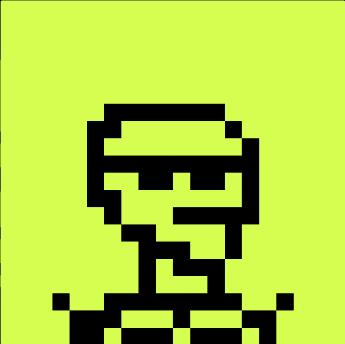 A pixel art question mark rendered in black on a bright yellow-green background.
