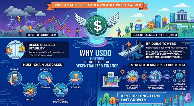 The image is a colorful infographic that explains why certain cryptocurrencies, like USDC (unstablecoins), are important in the future of decentralized finance. The infographic features a visual representation of key points about the crypto industry, emphasizing stability as a major factor in the evolution and success of these digital assets.