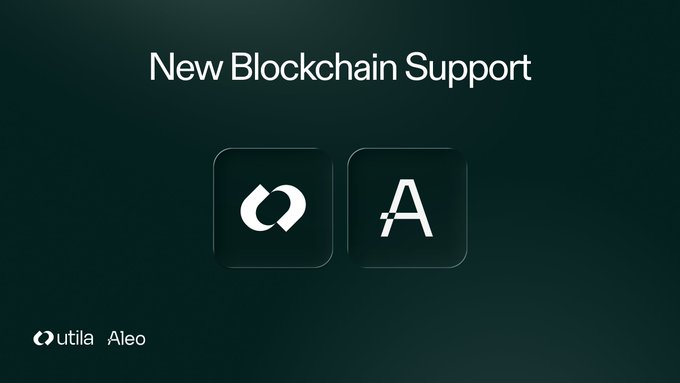 The image announces "New Blockchain Support" with icons for Utila and Aleo, visually highlighting Utila's partnership with Aleo as a newly supported privacy-enabled blockchain for institutional use.