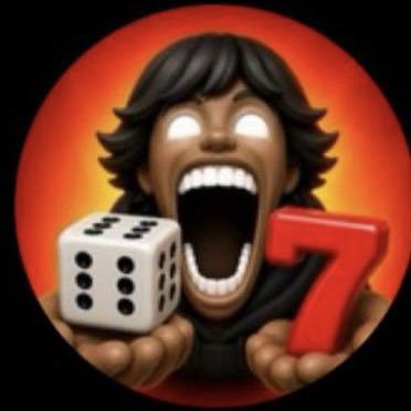 A cartoon character screams excitedly while holding a white die and a bold red "7," visually echoing the post's celebration of the @sixsevenapp surpassing 1M+ MOG games with an energetic, milestone-capturing vibe.