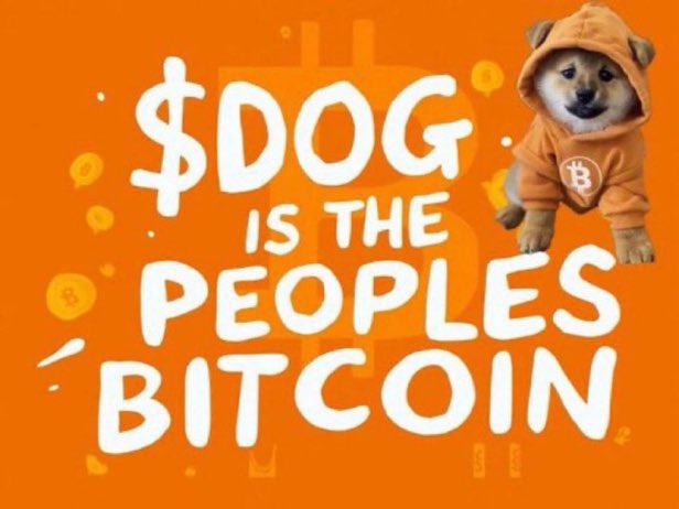 A Shiba Inu in an orange Bitcoin-themed hoodie appears beside bold text reading “$DOG IS THE PEOPLE’S BITCOIN.” It reinforces the accompanying “GM $DOG ARMY” post by presenting $DOG as a community-driven crypto ticker.