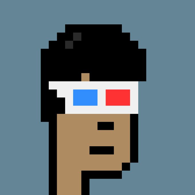 The image features a person wearing glasses, which are described as red, blue, and white. The person's face is shown against a dark background, making them stand out prominently. The caption above the image reads "CryptoPunks #7584 #93ETH cost basis. But yes I like the punk." This suggests that the person in the image might be associated with the CryptoPunks subculture or has an interest in cryptocurrency.