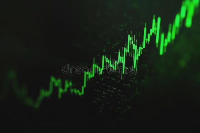 A green candlestick chart shows an upward trend, visually representing the positive sentiment around $TRUST as mentioned in the accompanying post about DOVU.