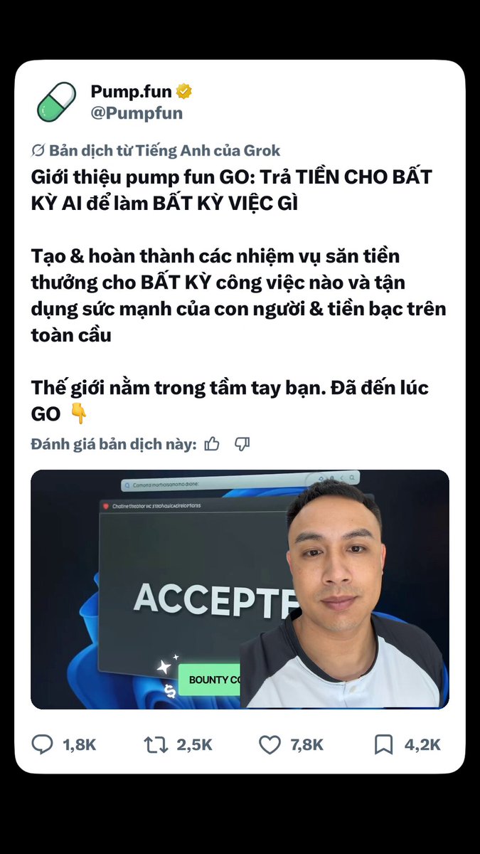 The image features a man with a computer screen displaying an acceptance message, accompanied by a social media post. The post includes a photo of the man holding a black box labeled "Accept" along with some text written in another language. The man is wearing a white shirt and has his face partially visible behind him as he looks at the camera.