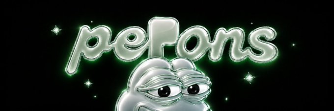The image shows a logo featuring the word "Pelons" in shiny green text with a silver/chrome cartoon mascot character with droopy eyes underneath, all set against a starry black background. The logo relates to the post as the official branding for the $PONS token, which the poster references when announcing their re-entry into a CTO (community takeover) with the $PONS mascot.