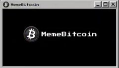 A retro-style computer window interface titled 'MemeBitcoin' displaying a Bitcoin 'B' logo and the text 'MemeBitcoin' on a black background.
