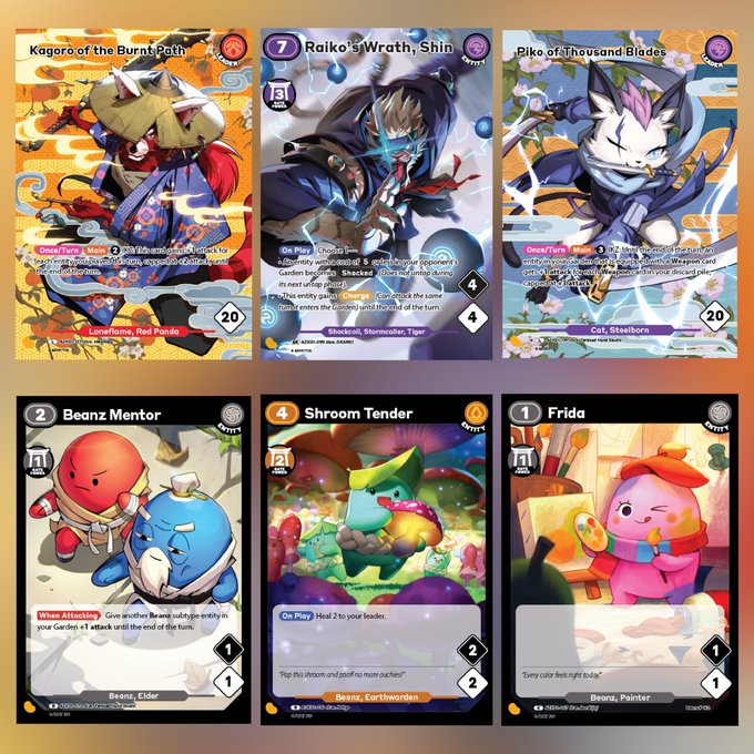 The image shows a collection of six unique cards from a game called "Ripping". The cards feature various characters and creatures such as animals, beanz (a type of animal), and other fictional beings. Each card has its own distinct design and color scheme, making them visually appealing and easy to distinguish from one another. The post about these cards highlights the excitement surrounding the game and encourages people to check out the game for themselves or share their experiences with others.